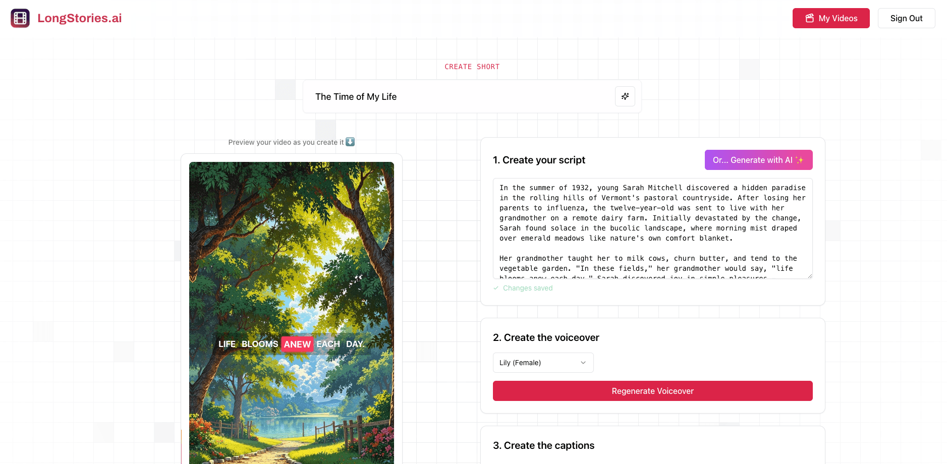 LongStories.ai App Interface